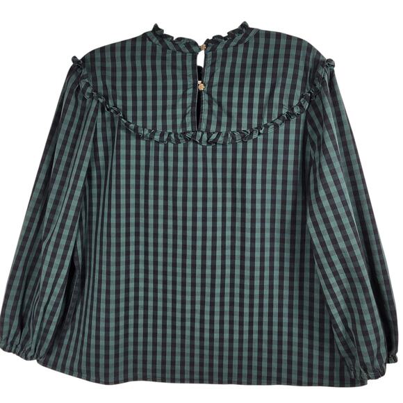 Draper James RSVP Gingham Ruffle Neck Blouse Women’s XL Green Black Check - Picture 6 of 11